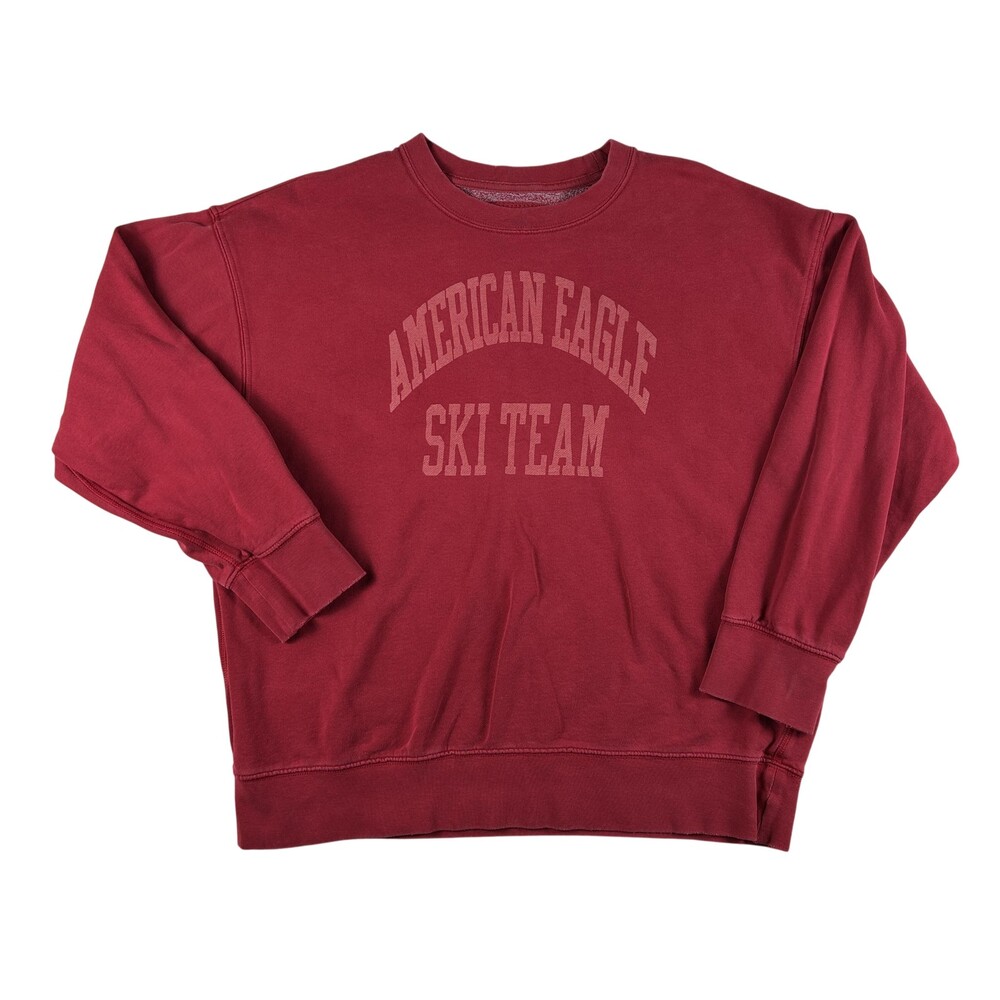 American Eagle Sweatshirt Womens Medium Red Ski Team Fleece Crewneck Pullover